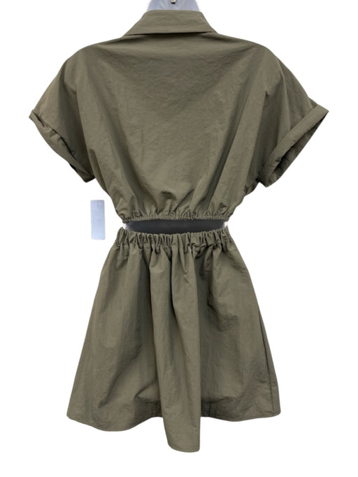 NKC Size One Size Khaki Green Nylon Elastic Button Detail Cut Out Mini Dress Khaki Green / One Size