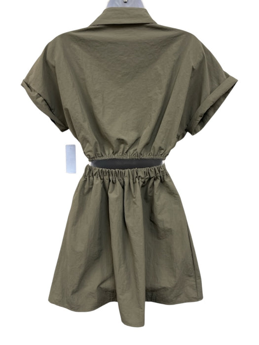 NKC Size One Size Khaki Green Nylon Elastic Button Detail Cut Out Mini Dress Khaki Green / One Size