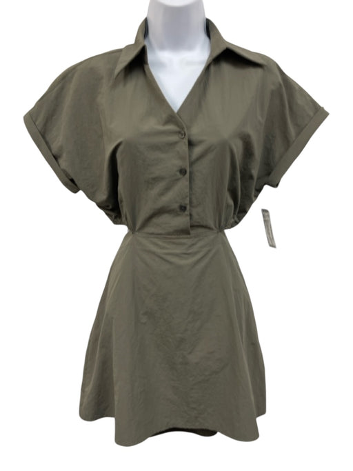 NKC Size One Size Khaki Green Nylon Elastic Button Detail Cut Out Mini Dress Khaki Green / One Size