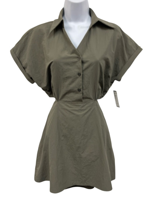 NKC Size One Size Khaki Green Nylon Elastic Button Detail Cut Out Mini Dress Khaki Green / One Size