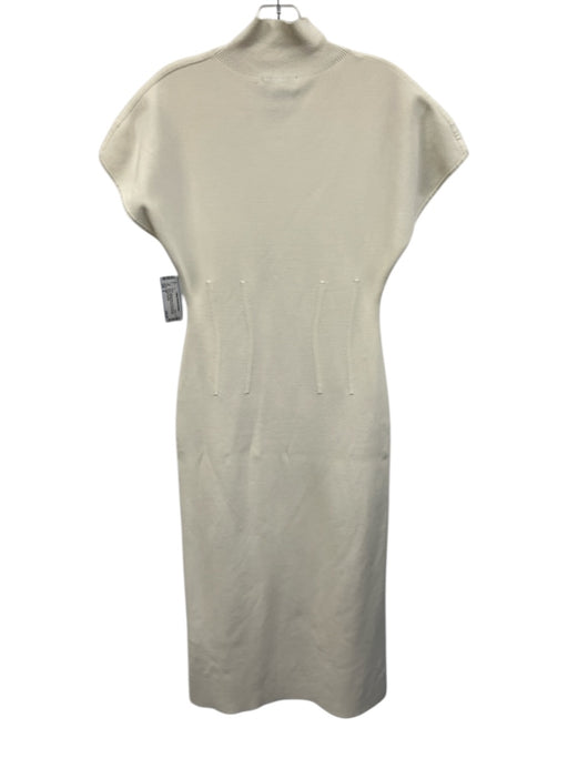 COS Size S Cream Viscose Blend Knit Mock Neck Corset Detail Below knee Dress Cream / S