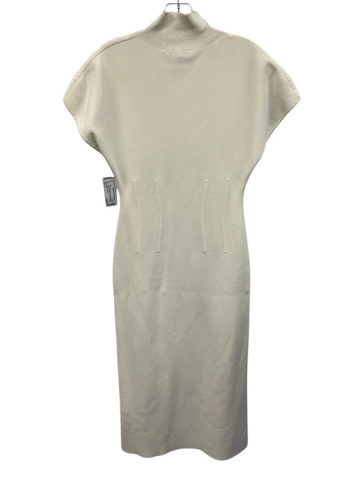 COS Size S Cream Viscose Blend Knit Mock Neck Corset Detail Below knee Dress Cream / S