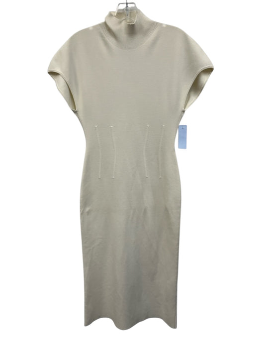 COS Size S Cream Viscose Blend Knit Mock Neck Corset Detail Below knee Dress Cream / S
