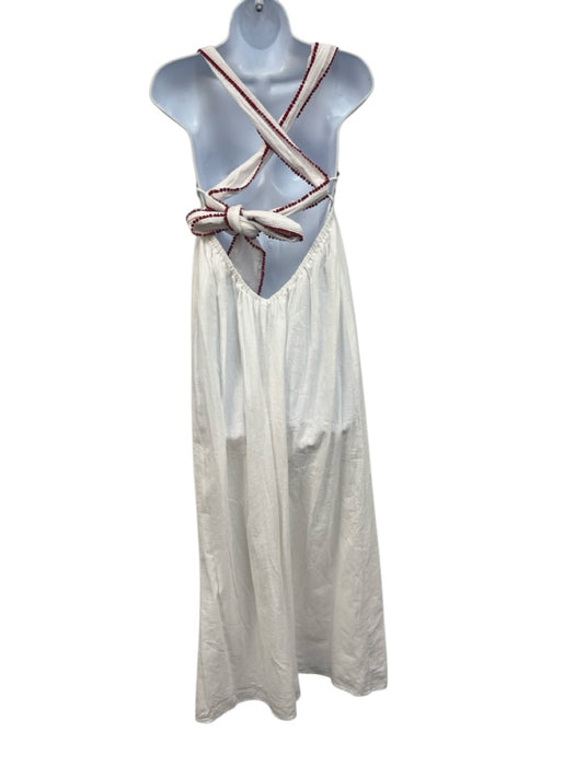 Zara Size S White & Red Cotton Embroidered Tie Back Empire Waist Midi Dress White & Red / S