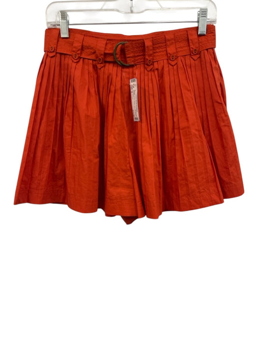 Ulla Johnson Size 4 Orange Cotton Belted Back Zip Pleated Shorts Orange / 4