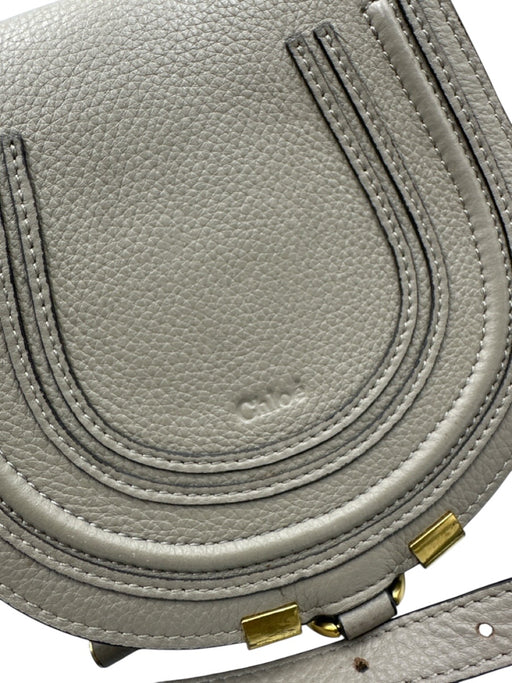Chloe Taupe Gray Leather Flap Top Saddle Crossbody Adjustable Strap Bag Taupe Gray / Mini