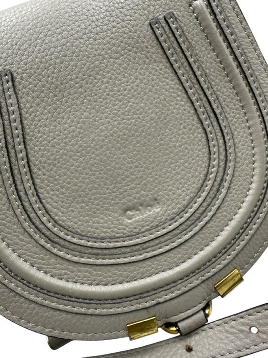 Chloe Taupe Gray Leather Flap Top Saddle Crossbody Adjustable Strap Bag Taupe Gray / Mini