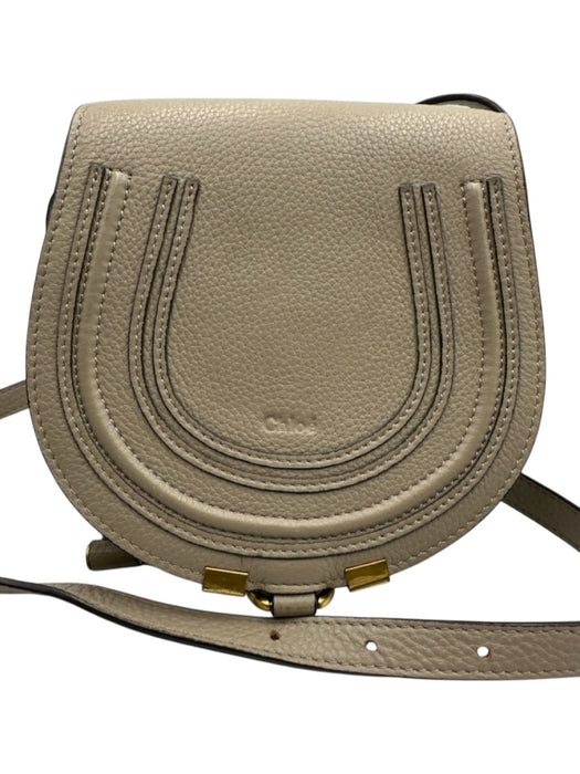 Chloe Taupe Gray Leather Flap Top Saddle Crossbody Adjustable Strap Bag Taupe Gray / Mini