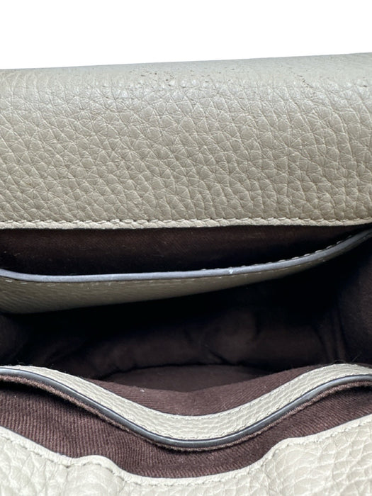 Chloe Taupe Gray Leather Flap Top Saddle Crossbody Adjustable Strap Bag Taupe Gray / Mini