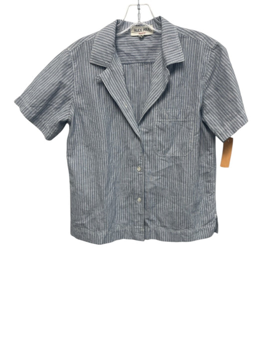 Alex Mill Size XS Blue & White Cotton & Linen Striped Short Sleeve Button Up Top Blue & White / XS