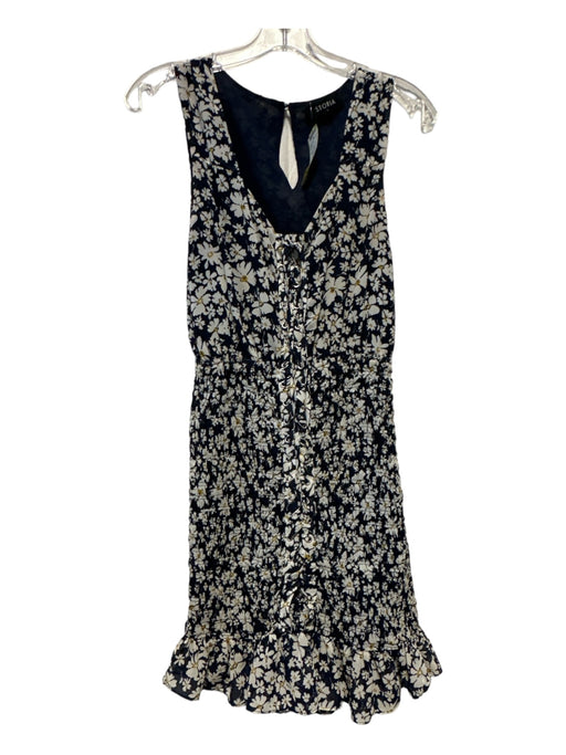 Storia Size S Navy & white Polyester Sleeveless Flowers Rouched Dress Navy & white / S