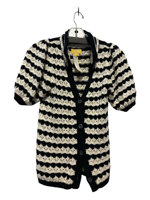 Maeve Size XS Black & Cream Cotton Knit Buttons Chevron Top Black & Cream / XS