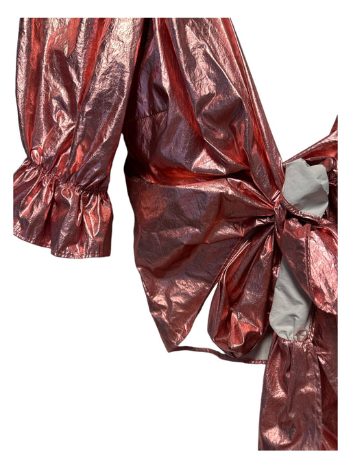Cinq a Sept Size S Pink Nylon Short Balloon Sleeve Wrap Metallic Top Pink / S
