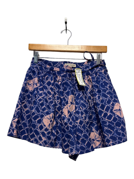 Ulla Johnson Size 4 Peach & Purple Print Cotton Belted Tie Dye High Waist Shorts Peach & Purple Print / 4