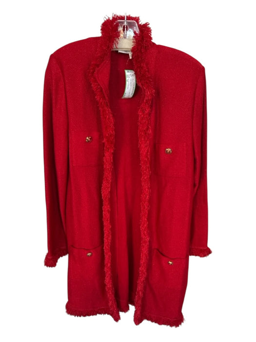 St. John Collection Size 12 Red Wool Blend Fringe Metallic GHW Long Coat Red / 12
