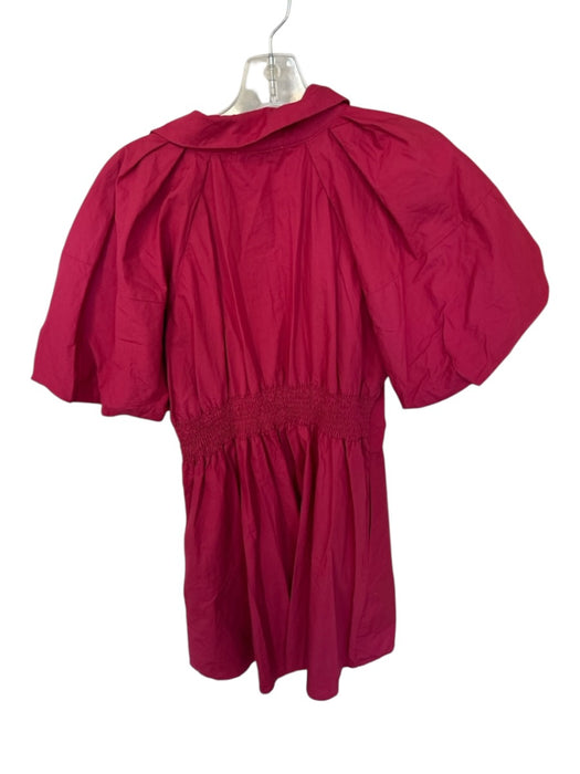 She & Sky Size L Magenta Cotton & Polyester Short Puff Sleeve Front Zip Dress Magenta / L