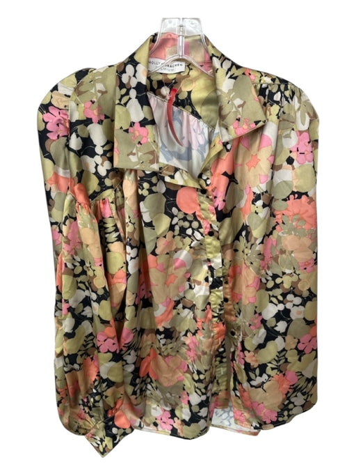 Molly Bracken Size Est L Black, Green & Pink Print Polyester Flora & Fauna Top Black, Green & Pink Print / Est L