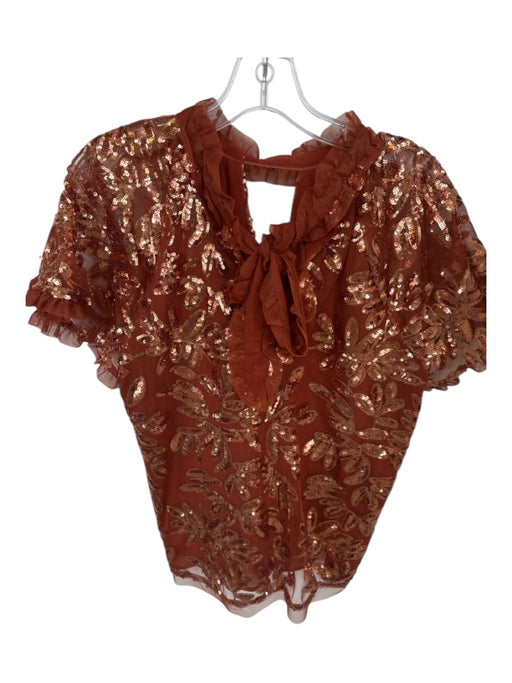 By Anthropologie Size M Terracotta Copper Polyester Sequin Tulle details Bow Top Terracotta Copper / M