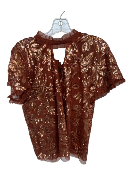 By Anthropologie Size M Terracotta Copper Polyester Sequin Tulle details Bow Top Terracotta Copper / M