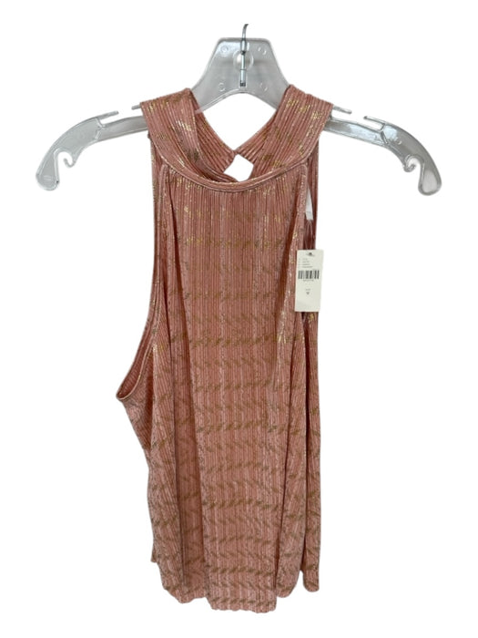 Anthropologie Size M Blush & Gold Polyester Foil Pleated Sleeveless Top Blush & Gold / M