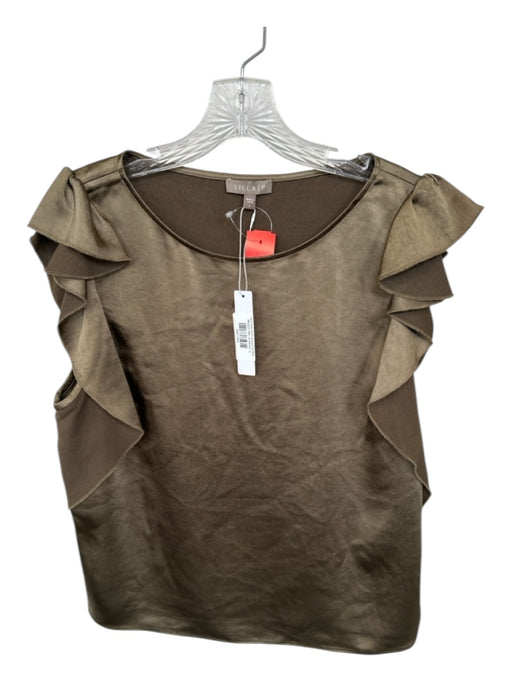 Lilla P Size L Olive Polyester Ruffle Sleeve Detail Top Olive / L