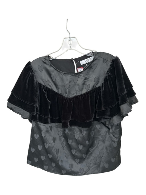 Crosby Size Est L Black Polyester Velvet Heart Ruffle sleeve Top Black / Est L