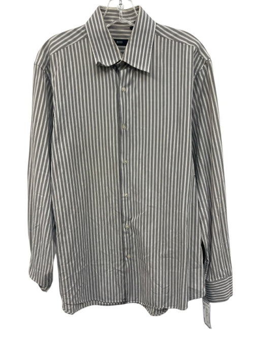 Boss Size 16.5 White & Gray Cotton Striped Button Down Men's Long Sleeve Shirt White & Gray / 16.5