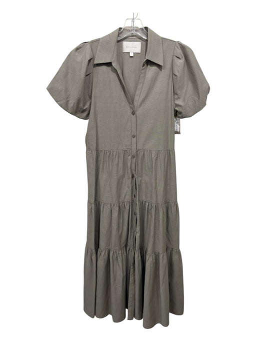 Brochu Walker Size Small Taupe Polyester & Cotton Short Puff Sleeve Tiered Dress Taupe / Small