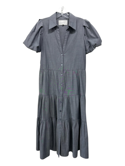 Brochu Walker Size Small Gray Polyester & Cotton Short Puff Sleeve Tiered Dress Gray / Small