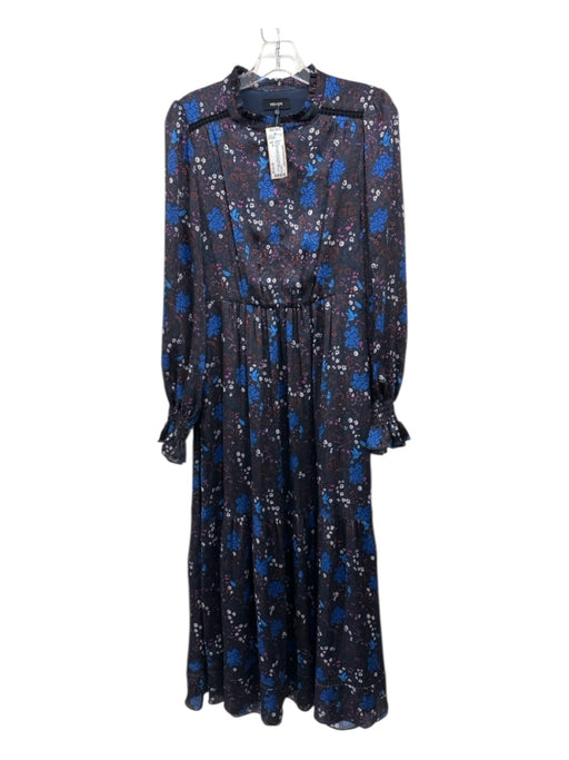 ME+EM Size 4 Blue, Brown & Multi Print Recycled Polyester Floral Zip Front Dress Blue, Brown & Multi Print / 4