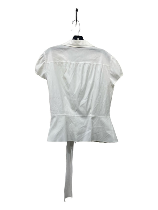 Lafayette 148 Size 12 White Cotton Blend Collar Cap Sleeve Wrap Detail Top White / 12