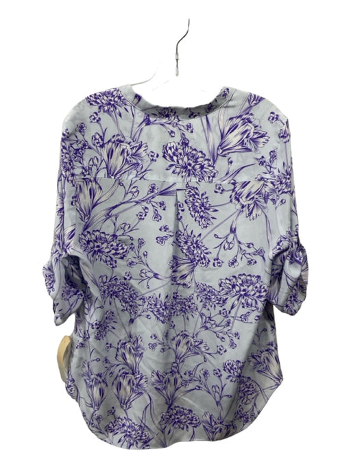 Amanda Uprichard Size L Blue & Purple Silk Floral Round Split Neck Top Blue & Purple / L