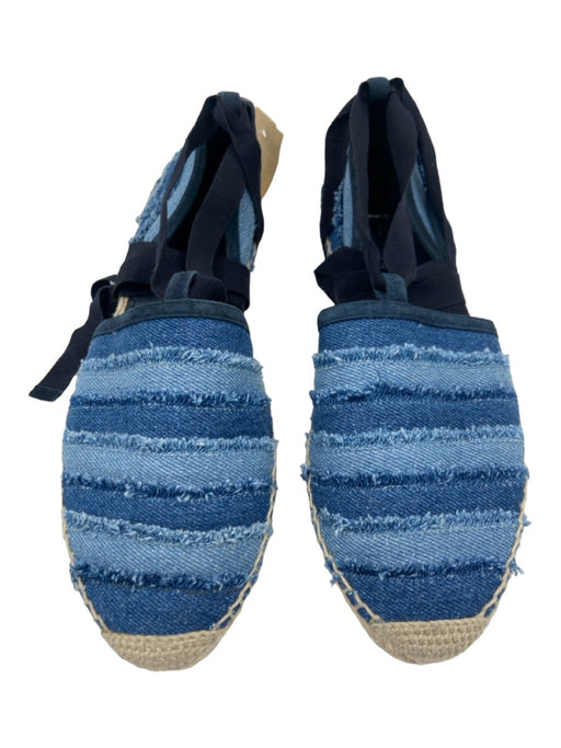 Jimmy Choo Shoe Size 39.5 Blue & Beige Denim Tie Ankle Round Toe Sandals Blue & Beige / 39.5