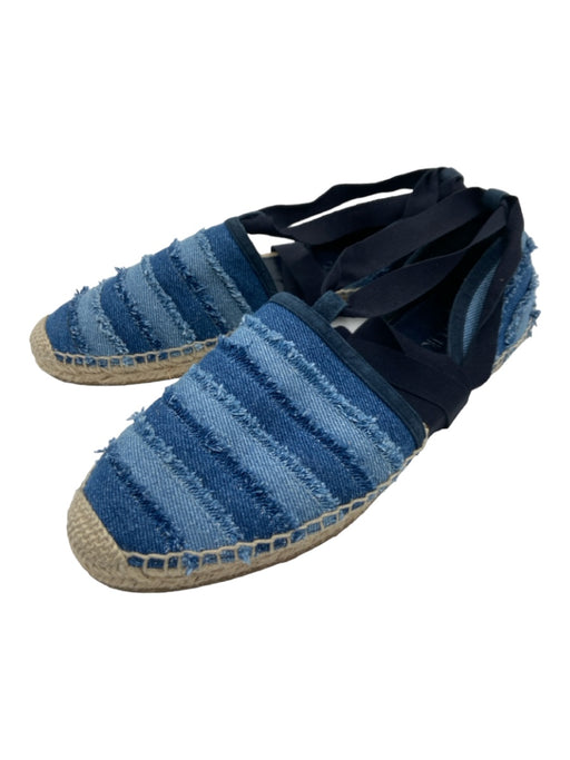 Jimmy Choo Shoe Size 39.5 Blue & Beige Denim Tie Ankle Round Toe Sandals Blue & Beige / 39.5