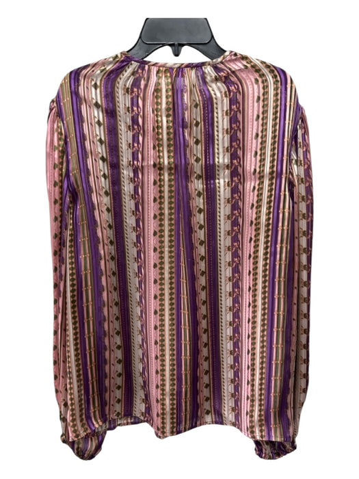 Tory Burch Size 12 Purple & Pink Print Viscose & Silk Vertical Stripes Top Purple & Pink Print / 12