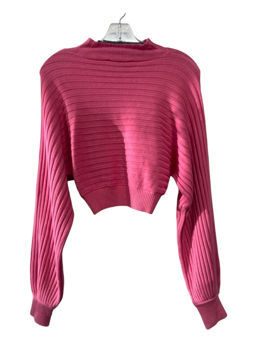 Acler Size 4 Pink Viscose Blend Rib Knit Mock Neck Bow Long Sleeve Top Pink / 4