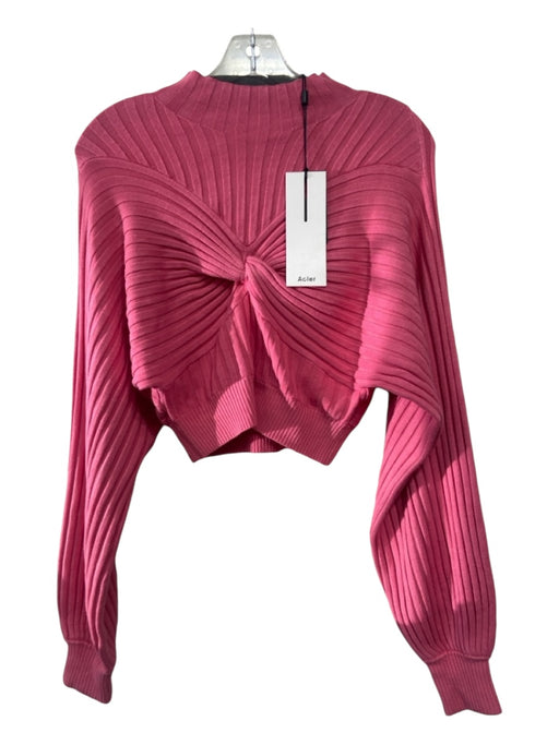 Acler Size 4 Pink Viscose Blend Rib Knit Mock Neck Bow Long Sleeve Top Pink / 4