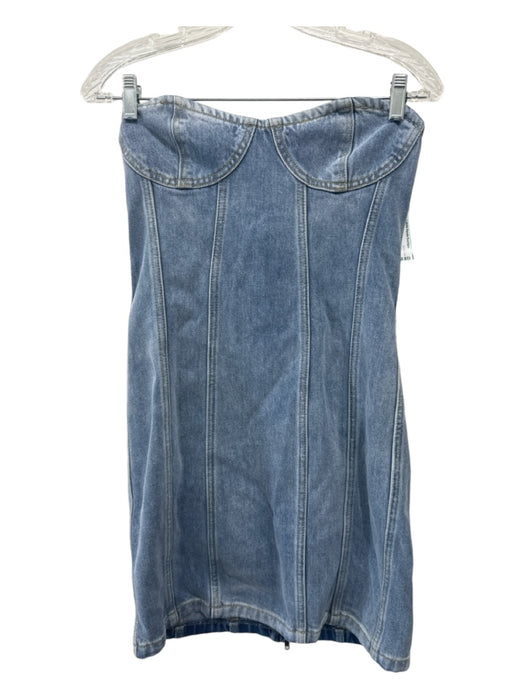 Ronny Kobo Size M Medium Wash Cotton Denim Contrast Stitch Cupped Back Zip Dress Medium Wash / M