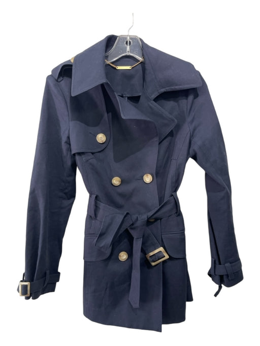 Trina Turk Size 6 Navy Blue Cotton Blend Double Breast Sash Trench Jacket Navy Blue / 6