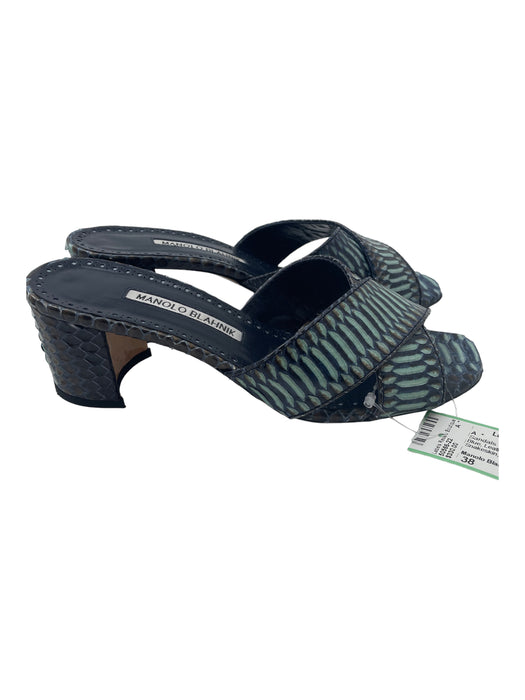 Manolo Blahnik Shoe Size 38 Blue Leather Block Heel Criss Cross Sandals Blue / 38