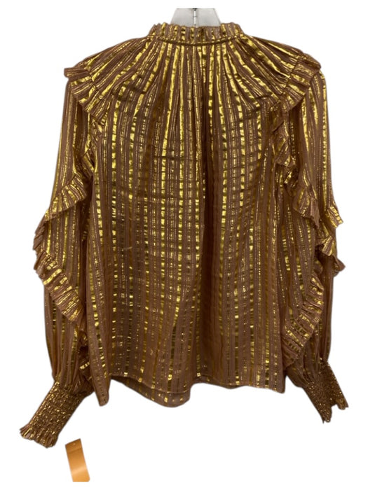 Ulla Johnson Size 4 Gold & Pink Silk Blend Long Sleeve Variegated Stripes Top Gold & Pink / 4