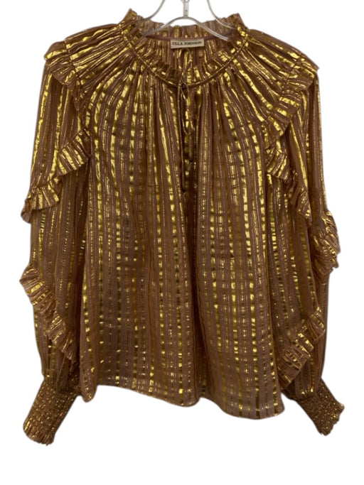 Ulla Johnson Size 4 Gold & Pink Silk Blend Long Sleeve Variegated Stripes Top Gold & Pink / 4