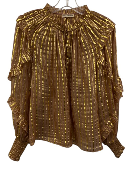 Ulla Johnson Size 4 Gold & Pink Silk Blend Long Sleeve Variegated Stripes Top Gold & Pink / 4