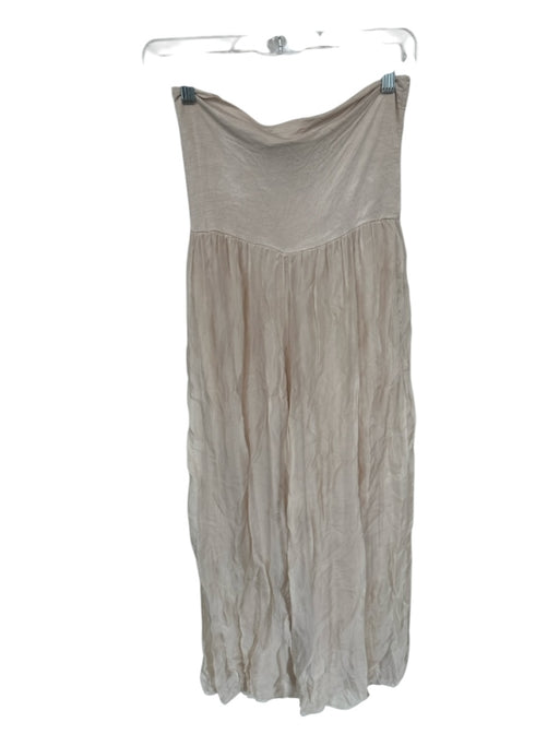 Size L Tan Silk Blend Wide Leg Elastic Waist Pants Tan / L