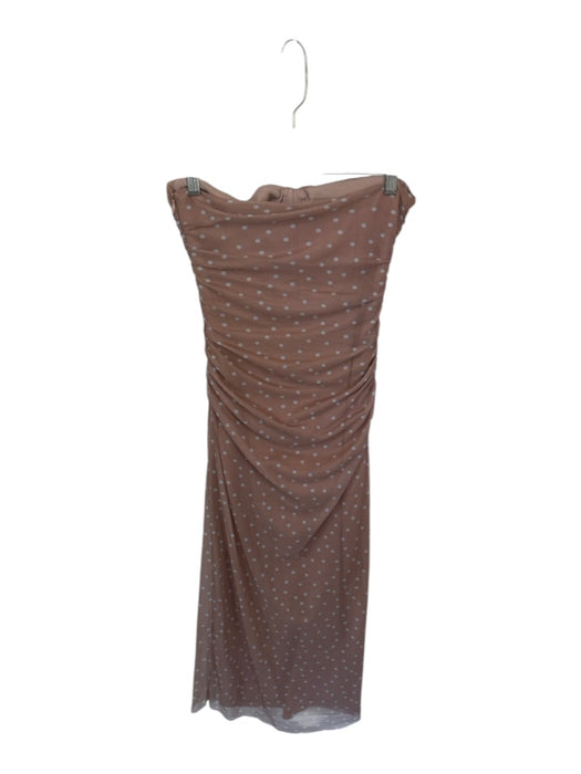 Zara Size S Tan & blue Mesh Strapless Polka Dot Gathered Sides Maxi Dress Tan & blue / S