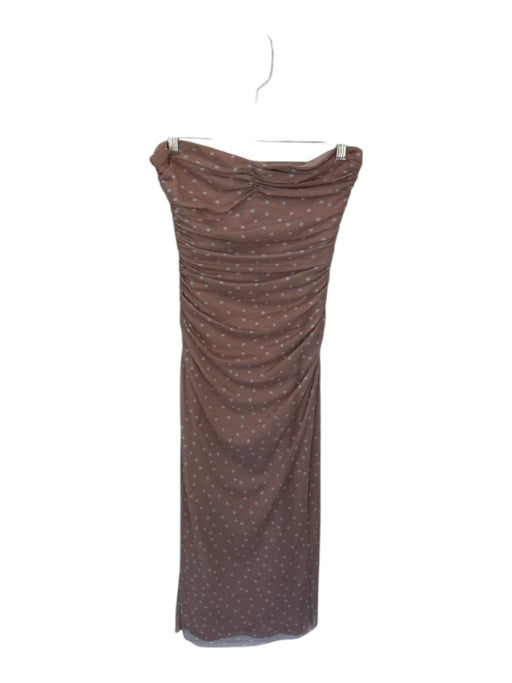Zara Size S Tan & blue Mesh Strapless Polka Dot Gathered Sides Maxi Dress Tan & blue / S