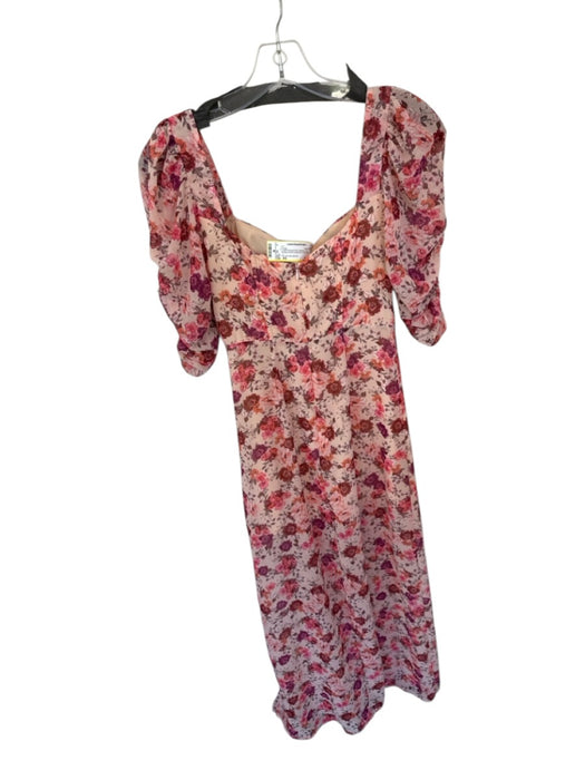 For Love & Lemons Size XS Peach & Purple Print Polyester Botanical Maxi Dress Peach & Purple Print / XS