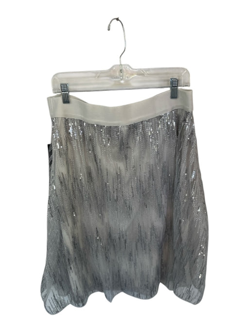 Donna Karan Size L Gray & Silver Polyester Waist Band Seqiun Stripe Midi Skirt Gray & Silver / L