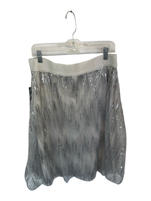 Donna Karan Size L Gray & Silver Polyester Waist Band Seqiun Stripe Midi Skirt Gray & Silver / L