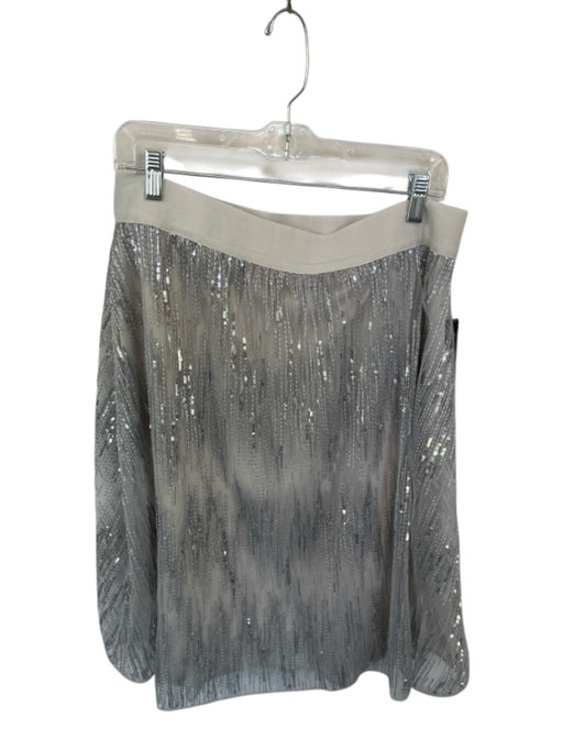 Donna Karan Size L Gray & Silver Polyester Waist Band Seqiun Stripe Midi Skirt Gray & Silver / L